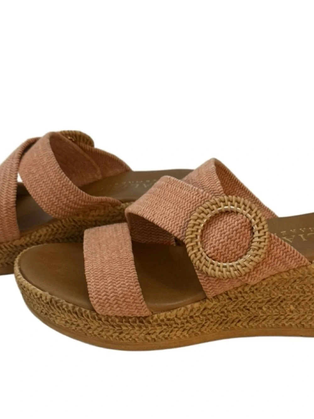 Italian Shoemakers Grania Wedge Woven Slide Sandals in Dusty Rose. 7.5